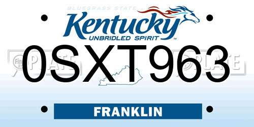 0SXT963 Kentucky License Plate