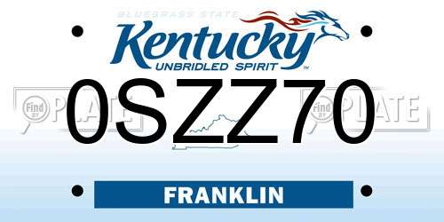 0SZZ70 Kentucky License Plate