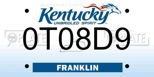 0T08D9 Kentucky License Plate