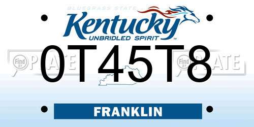 0T45T8 Kentucky License Plate