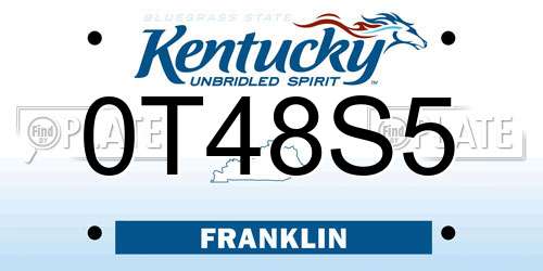 0T48S5 Kentucky License Plate