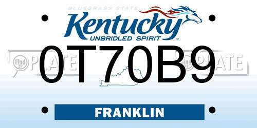 0T70B9 Kentucky License Plate