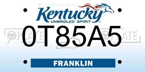 0T85A5 Kentucky License Plate