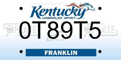 0T89T5 Kentucky License Plate