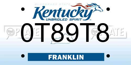 0T89T8 Kentucky License Plate