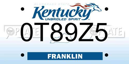0T89Z5 Kentucky License Plate