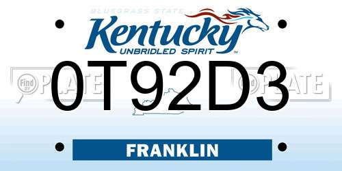 0T92D3 Kentucky License Plate