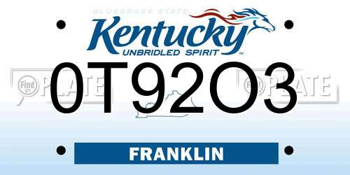 0T92O3 Kentucky License Plate