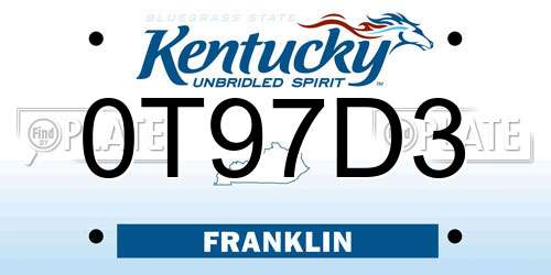 0T97D3 Kentucky License Plate