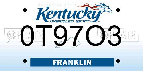 0T97O3 Kentucky License Plate