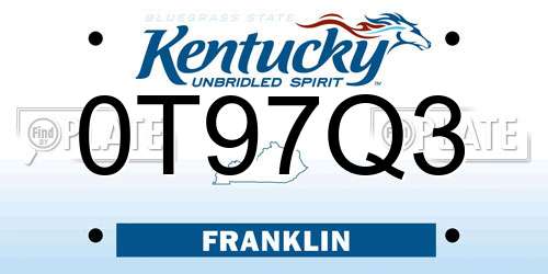 0T97Q3 Kentucky License Plate