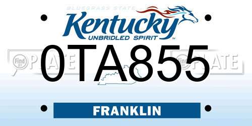 0TA855 Kentucky License Plate