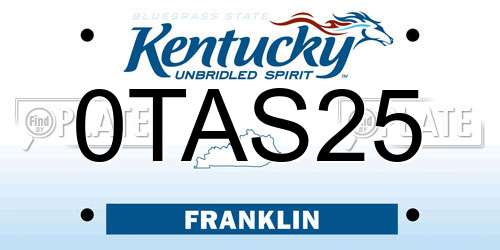 0TAS25 Kentucky License Plate