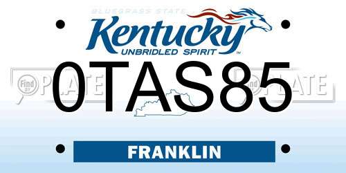 0TAS85 Kentucky License Plate