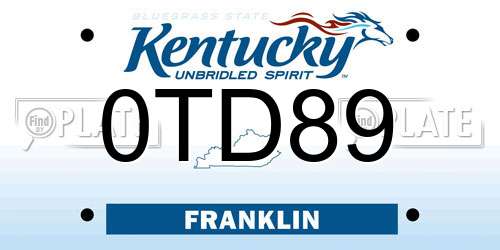 0TD89 Kentucky License Plate