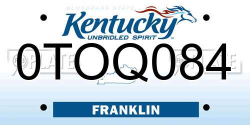 0TOQ084 Kentucky License Plate