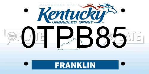 0TPB85 Kentucky License Plate