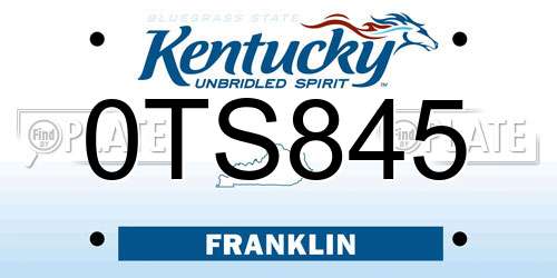 0TS845 Kentucky License Plate