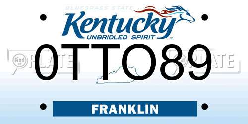 0TTO89 Kentucky License Plate