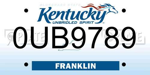 0UB9789 Kentucky License Plate
