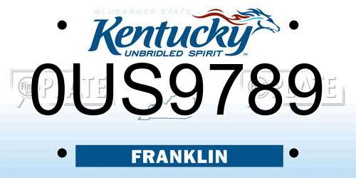 0US9789 Kentucky License Plate