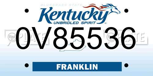 0V85536 Kentucky License Plate
