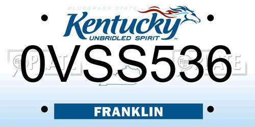 0VSS536 Kentucky License Plate