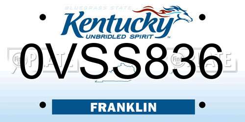 0VSS836 Kentucky License Plate