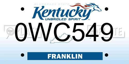 0WC549 Kentucky License Plate