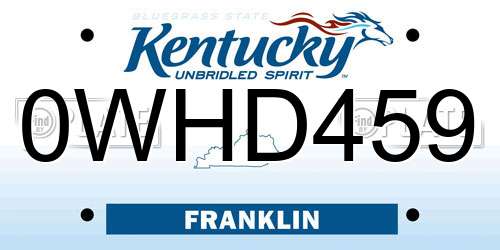 0WHD459 Kentucky License Plate