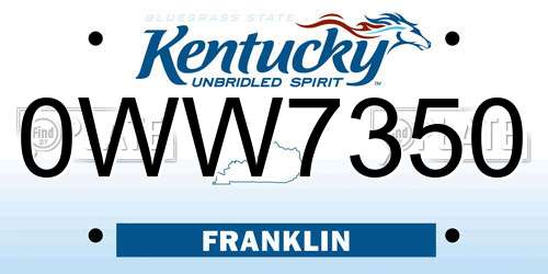0WW7350 Kentucky License Plate
