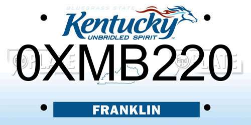 0XMB220 Kentucky License Plate