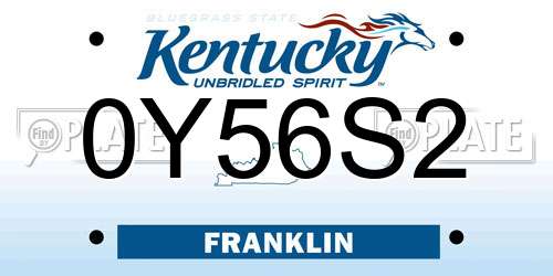 0Y56S2 Kentucky License Plate