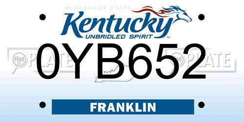 0YB652 Kentucky License Plate