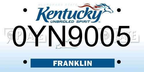 0YN9005 Kentucky License Plate