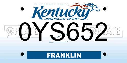 0YS652 Kentucky License Plate