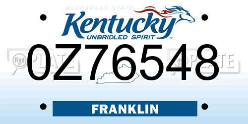 0Z76548 Kentucky License Plate