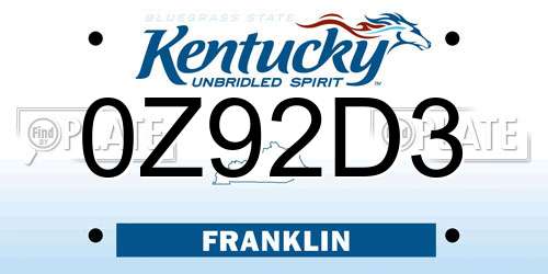 0Z92D3 Kentucky License Plate