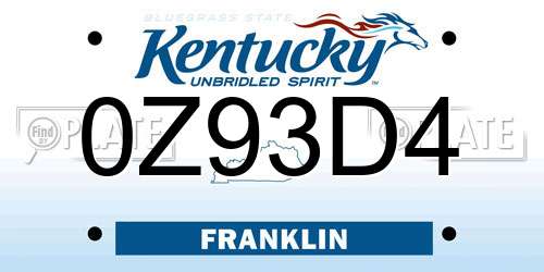 0Z93D4 Kentucky License Plate