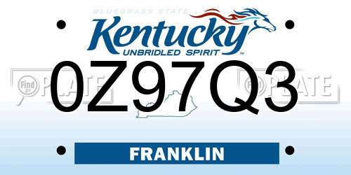 0Z97Q3 Kentucky License Plate