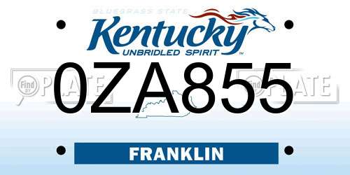 0ZA855 Kentucky License Plate