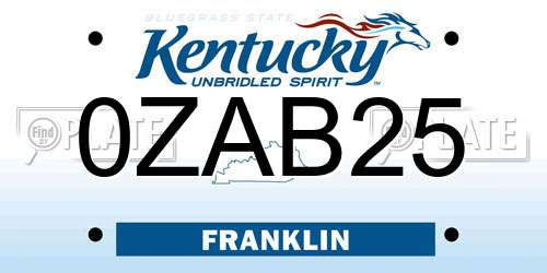 0ZAB25 Kentucky License Plate