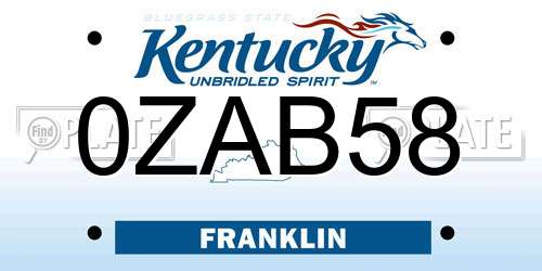 0ZAB58 Kentucky License Plate