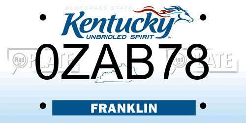 0ZAB78 Kentucky License Plate