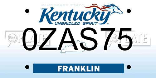 0ZAS75 Kentucky License Plate