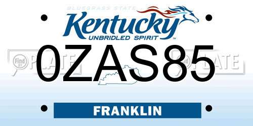 0ZAS85 Kentucky License Plate
