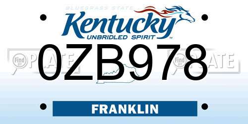 0ZB978 Kentucky License Plate