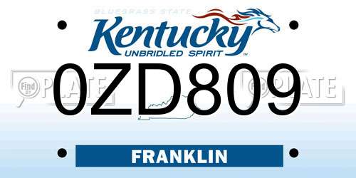 0ZD809 Kentucky License Plate
