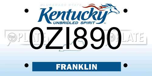 0ZI890 Kentucky License Plate