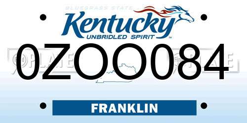 0ZOO084 Kentucky License Plate